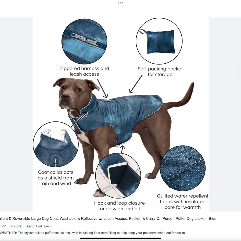 Furhaven Reflective Reflective Puffer Dog Coat. Extra Large